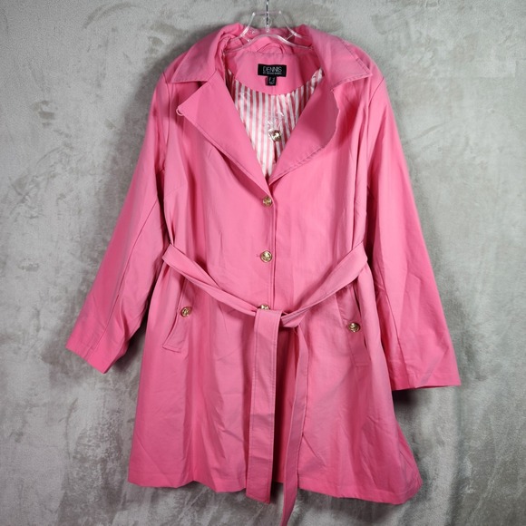 dennis basso Jackets & Blazers - Dennis Basso Jacket Womens 1X Pink Water Resistant Trench Coat with Hood A679223